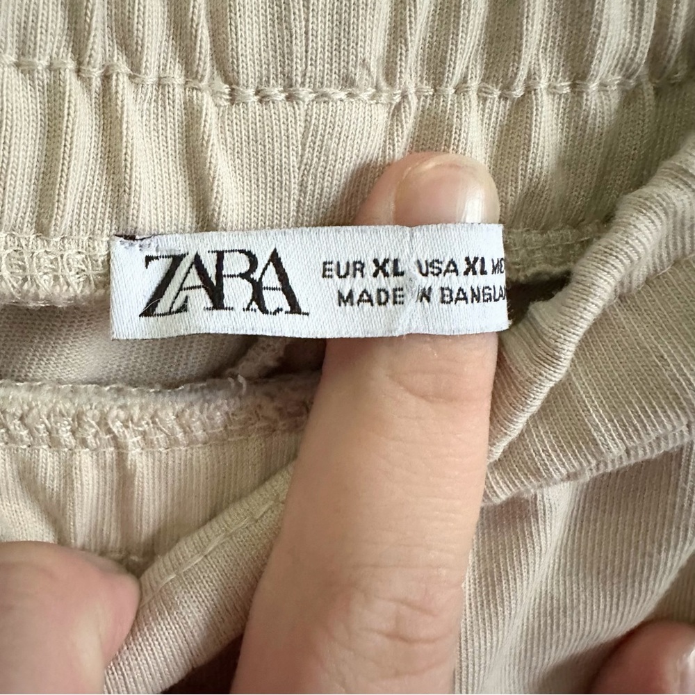 Zara Beige Joggers, Elastic Waist 100% Cotton Pants with Pockets Size XL - Picture 5 of 9